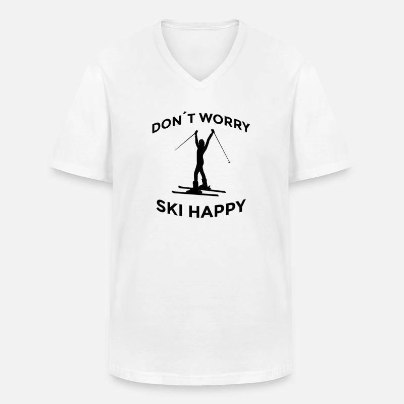 Don’t Worry Ski Happy Skispruch - Männer-T-Shirt mit V-Ausschnitt - Weiß
