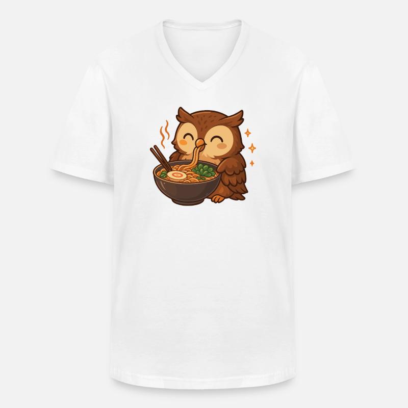 Eule mit Nudeln Ramen kawaii Eule - Männer-T-Shirt mit V-Ausschnitt - Weiß