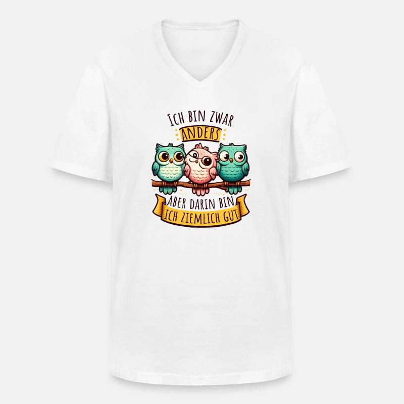 Anderssein – Eulen mit Spruch & Persönlichkeit - Männer-T-Shirt mit V-Ausschnitt - Weiß