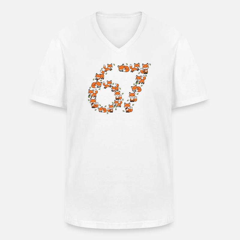Fox Ring Pattern 67 Meme - Men's V-Neck T-Shirt - white