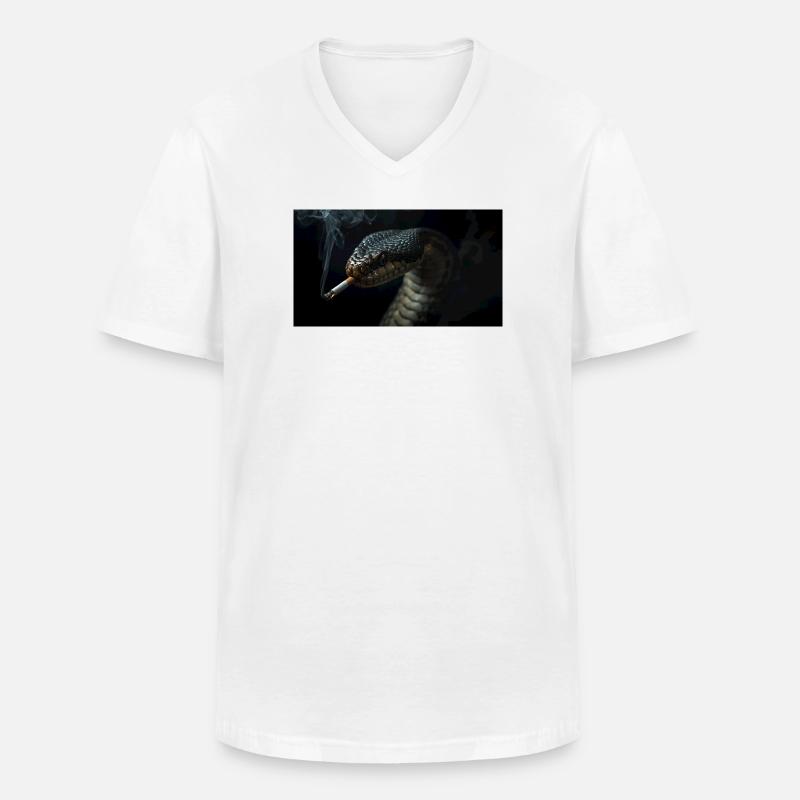  Cobra Schlange mit Zigarette - Männer-T-Shirt mit V-Ausschnitt - Weiß