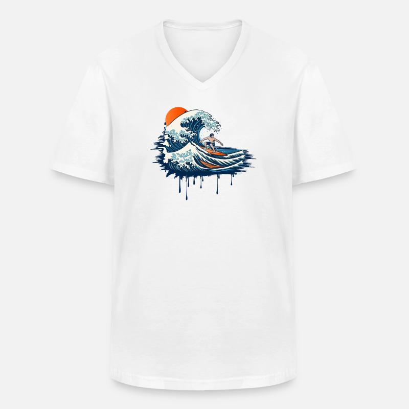 Dynamic Surf Illustration on Powerful Wave - Men's V-Neck T-Shirt - white