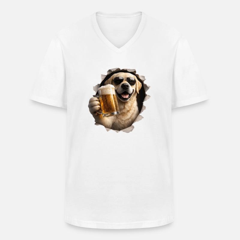 Labrador Bier - Männer-T-Shirt mit V-Ausschnitt - Weiß