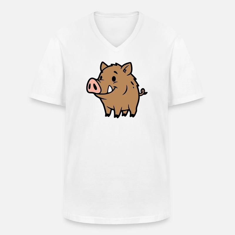 Süßes Wildschwein Comic Glücksbringer - Männer-T-Shirt mit V-Ausschnitt - Weiß