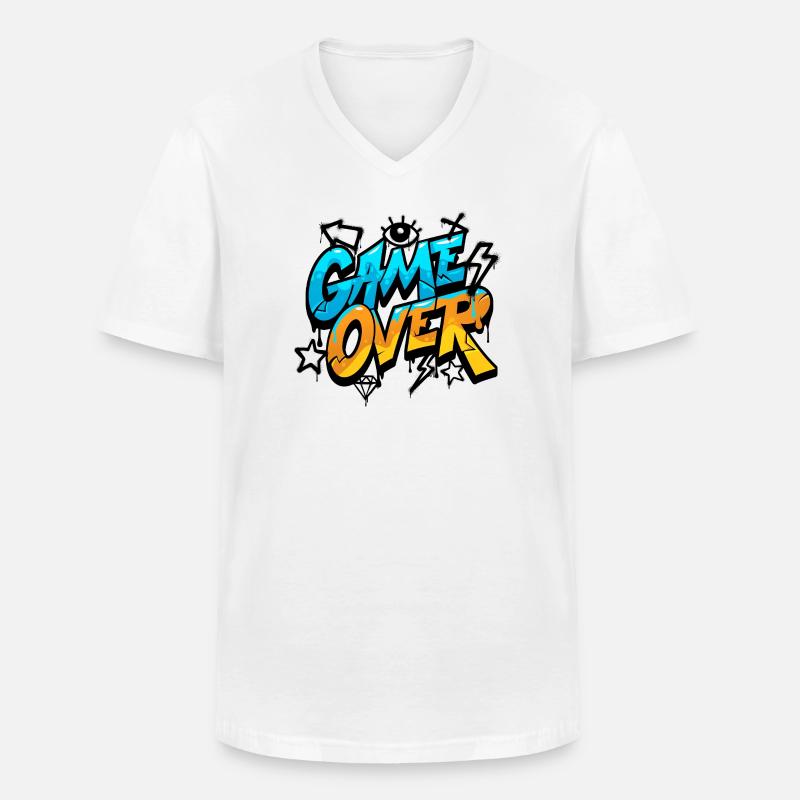 Spiel vorbei Neon Splash - Männer-T-Shirt mit V-Ausschnitt - Weiß