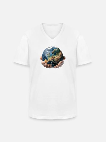 Earth in Hands: Global Responsibility - Men's V-Neck T-Shirt - white