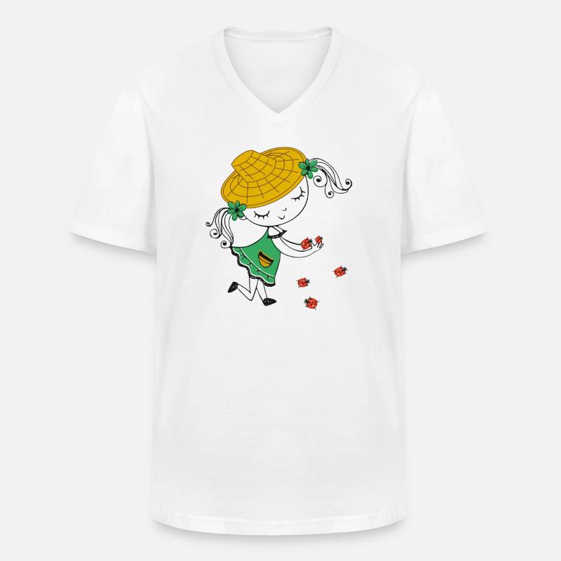 Mädchen mit Strohhut und Marienkäfer - Männer-T-Shirt mit V-Ausschnitt - Weiß