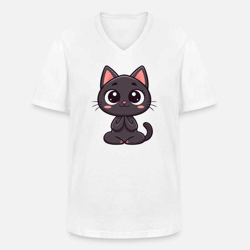 Süße schwarze Katze betet - Männer-T-Shirt mit V-Ausschnitt - Weiß