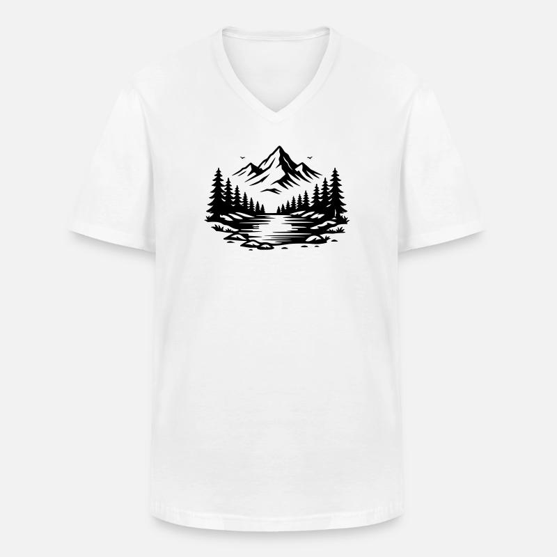Berge Wald Outdoor Symbol - Männer-T-Shirt mit V-Ausschnitt - Weiß