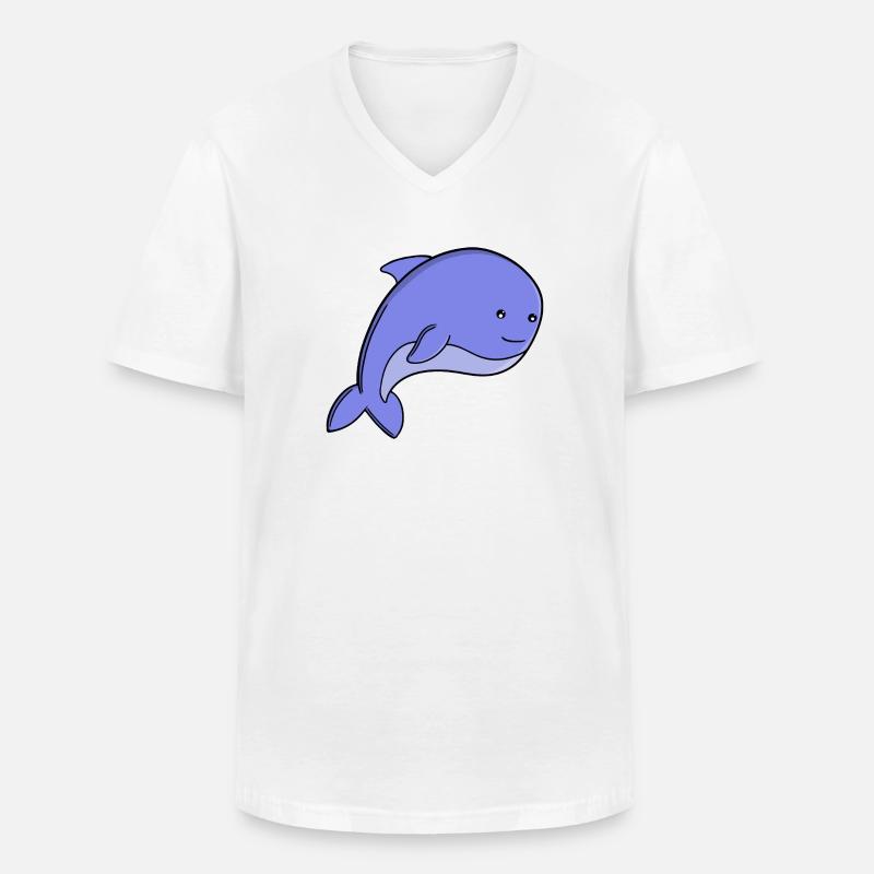 Süßer blauer Fisch-Kawaii-Delfin- oder Schweinswal-Cartoon - Männer-T-Shirt mit V-Ausschnitt - Weiß