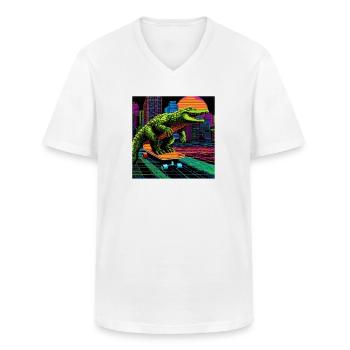 Pixel Art Crocodile – Retro Skater Synthwave - Men's V-Neck T-Shirt - white - Front - AI Model Male 185 light (185cm)