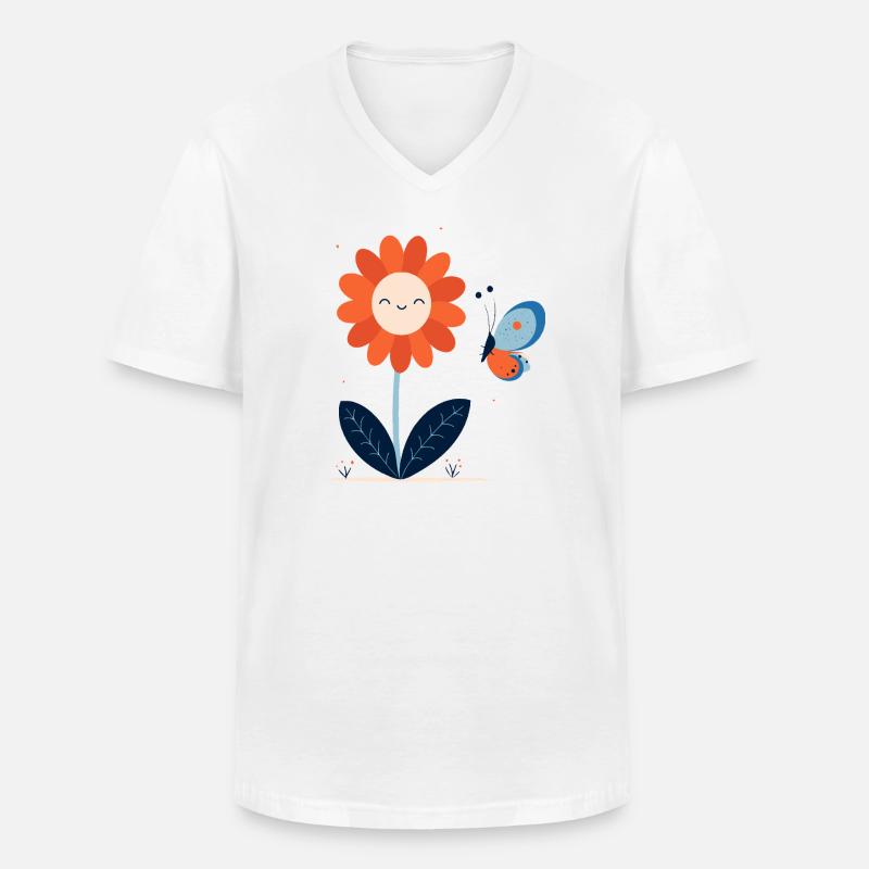 lachende Blume mit Schmetterling - Männer-T-Shirt mit V-Ausschnitt - Weiß