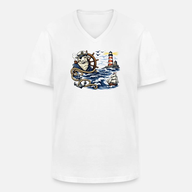 Seefahrer-Schaf im Sturm - Männer-T-Shirt mit V-Ausschnitt - Weiß