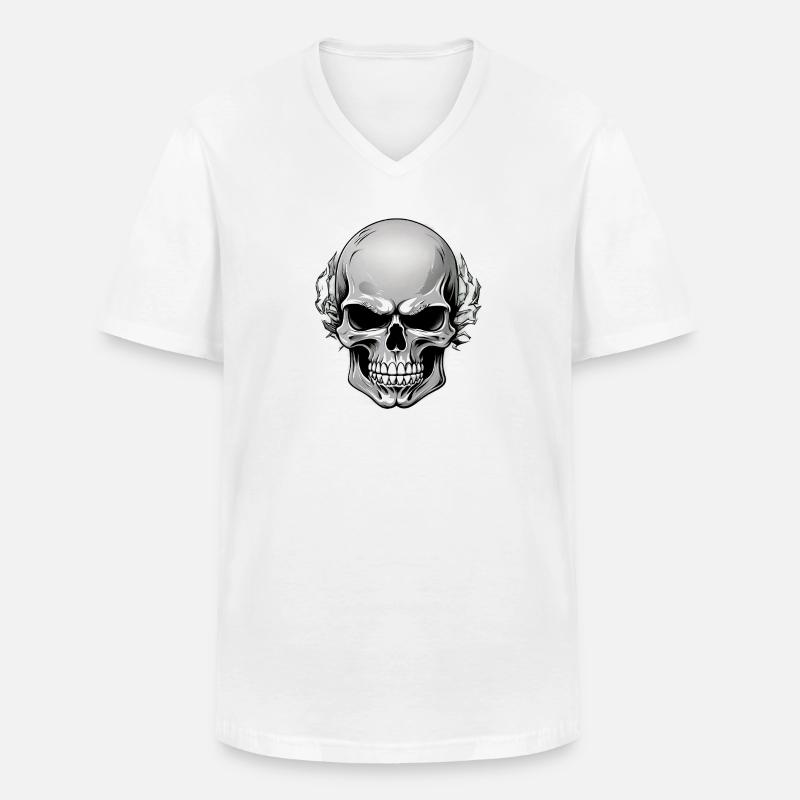 Schädel mit dunklem Blattkranz - Männer-T-Shirt mit V-Ausschnitt - Weiß