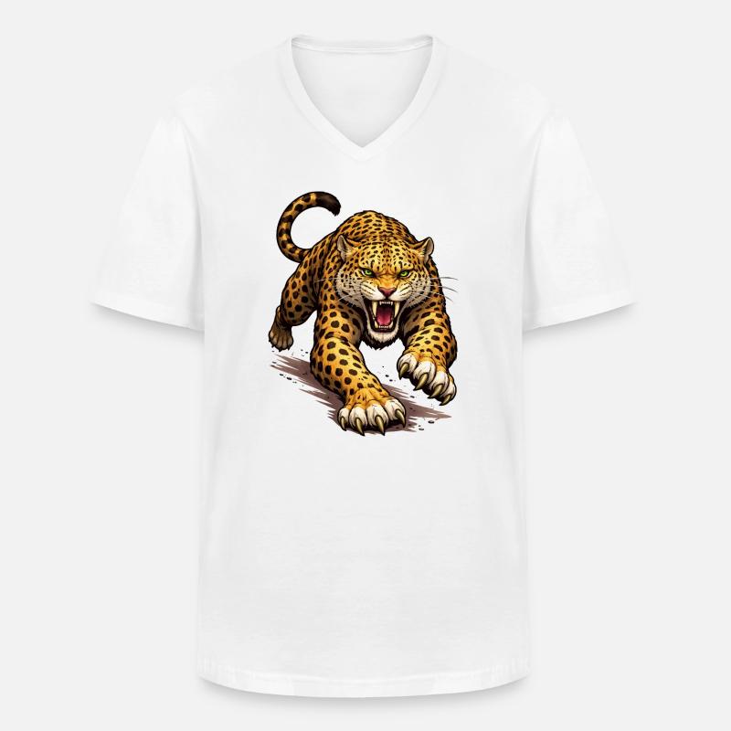 Leopard Animal Comic - Männer-T-Shirt mit V-Ausschnitt - Weiß