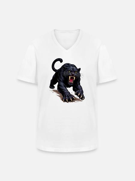 Schwarzer Panther Angriff - Männer-T-Shirt mit V-Ausschnitt - Weiß