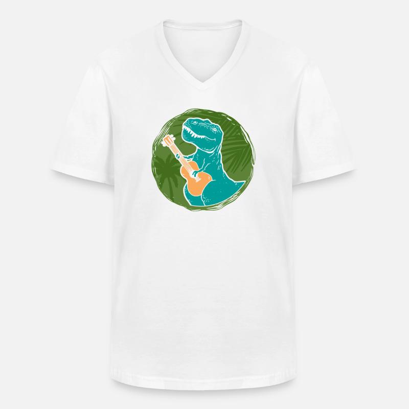 Hawaiian Ukulele Uke T-Rex - Männer-T-Shirt mit V-Ausschnitt - Weiß