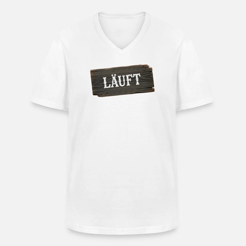 Läuft – minimalistisches Handwerker Statement - Männer-T-Shirt mit V-Ausschnitt - Weiß