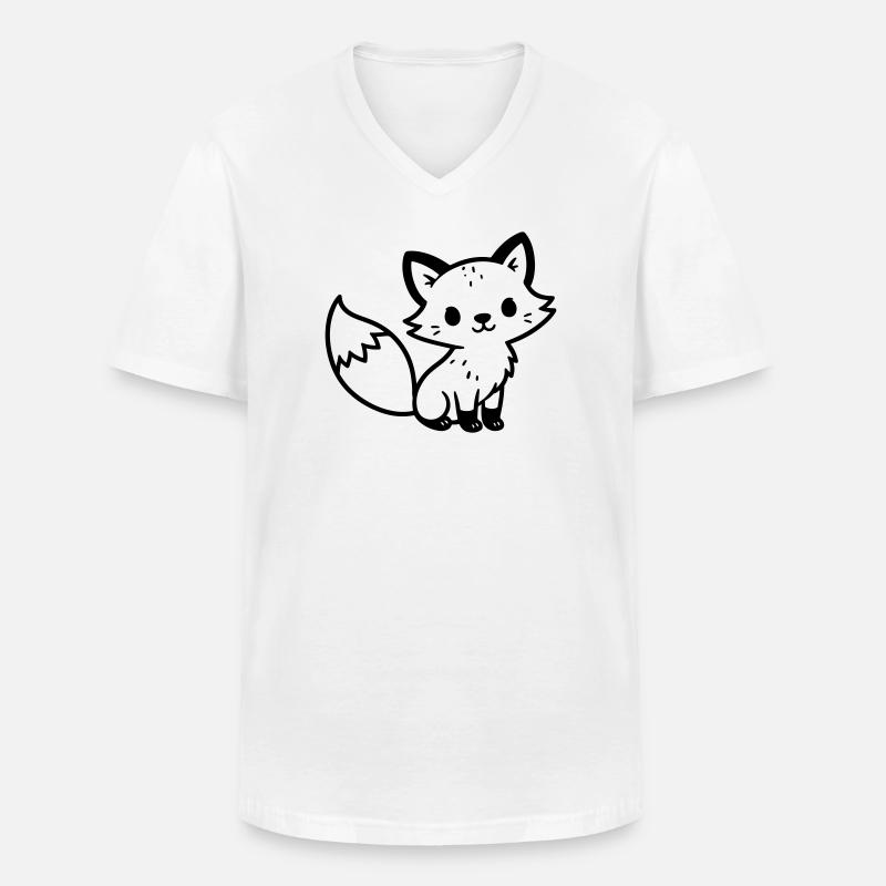 Fuchs Niedlich - Männer-T-Shirt mit V-Ausschnitt - Weiß