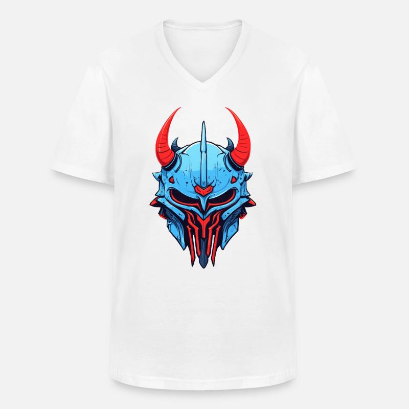 Blauer Dämonenhelm mit roten Hörnern - Männer-T-Shirt mit V-Ausschnitt - Weiß