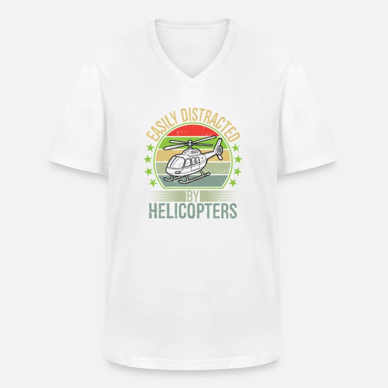 Easily Distracted By Helicopters - Männer-T-Shirt mit V-Ausschnitt - Weiß