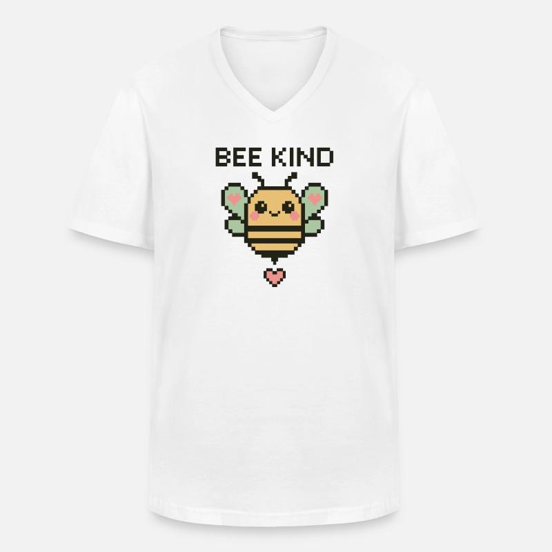 Bee Kind - Pixelbiene mit Herzchen - Männer-T-Shirt mit V-Ausschnitt - Weiß