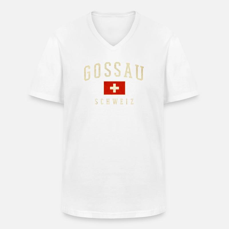 Gossau Schweiz Emblem mit Schweizer Flagge - Männer-T-Shirt mit V-Ausschnitt - Weiß