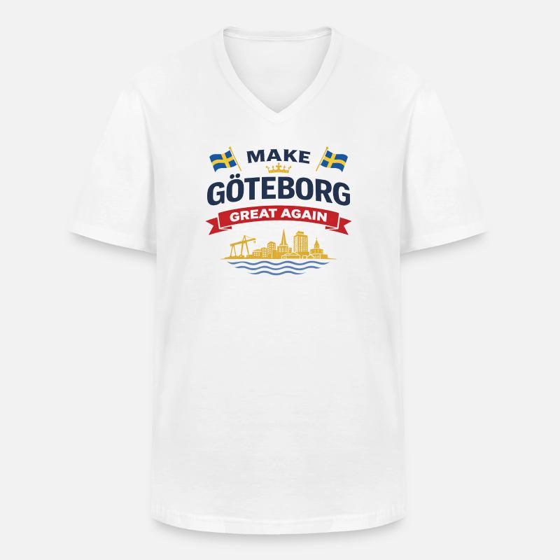 Göteborg-Silhouette mit schwedischen Flaggen - Männer-T-Shirt mit V-Ausschnitt - Weiß