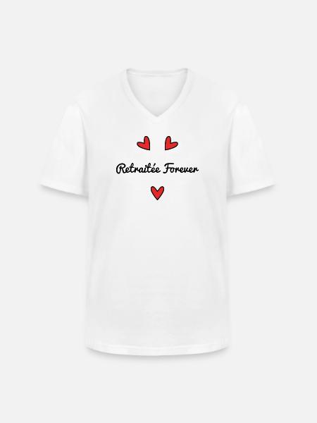 PENSIONERET. PENSIONERING. TILLYKKE MED PENSIONEN. JUBILÆUM. - Klassisk herre T-shirt med V-udskæring - hvid