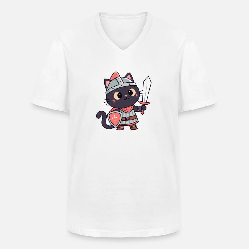 Chat Chevalier: épée et écu mignon - T-shirt col V Homme - blanc