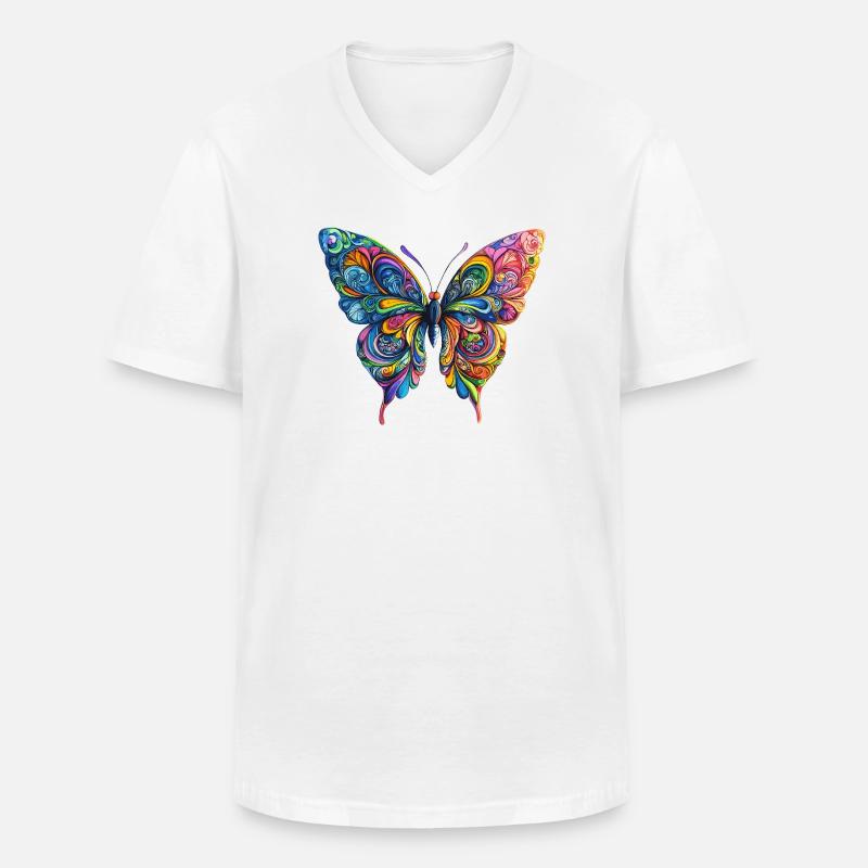 Bunter Farbenschmetterling - Männer-T-Shirt mit V-Ausschnitt - Weiß