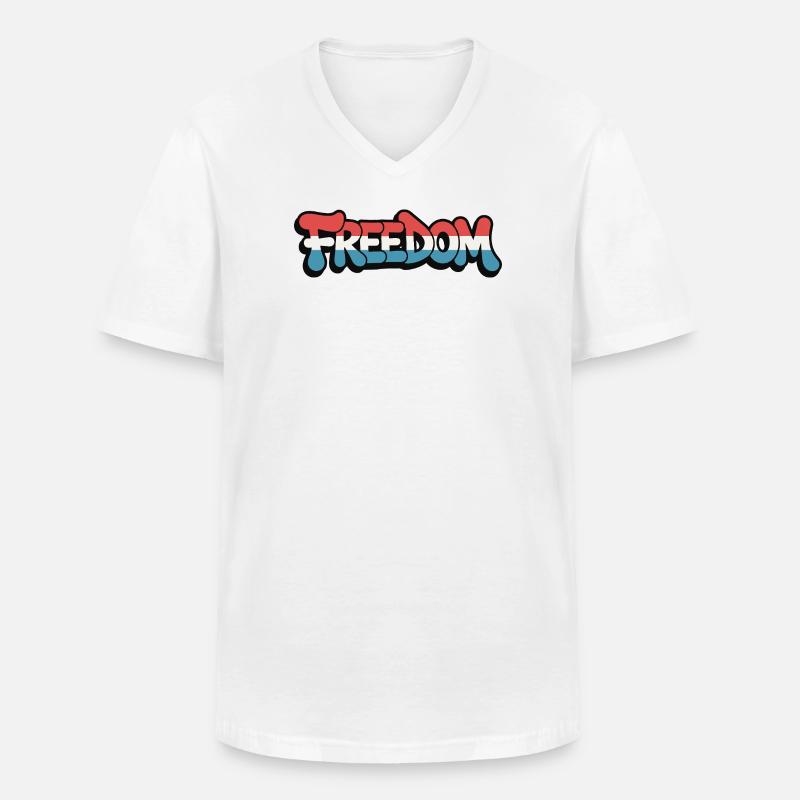Freedom Typografie Statement Design - Männer-T-Shirt mit V-Ausschnitt - Weiß