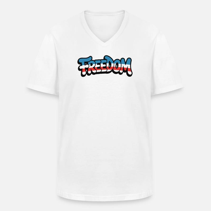 Freedom Typografie Statement Design - Männer-T-Shirt mit V-Ausschnitt - Weiß