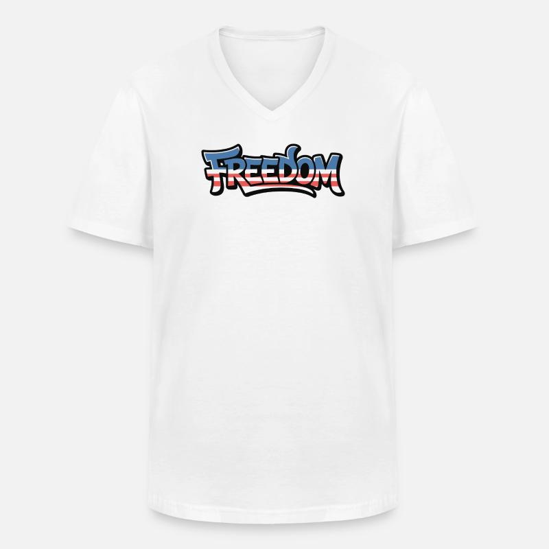 Freedom Typografie Statement Design - Männer-T-Shirt mit V-Ausschnitt - Weiß