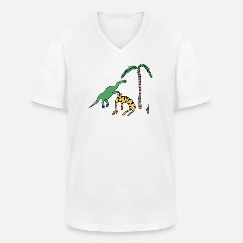 Tiger & Dino  - Männer-T-Shirt mit V-Ausschnitt - Weiß