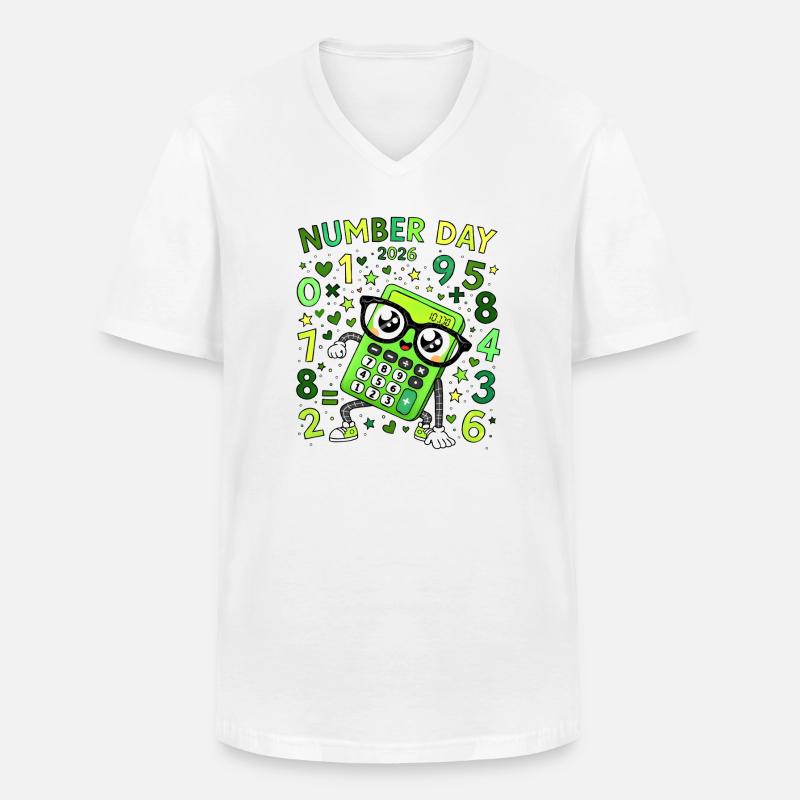 Nummer Tag 2026 Neon-Rechner Held - Männer-T-Shirt mit V-Ausschnitt - Weiß