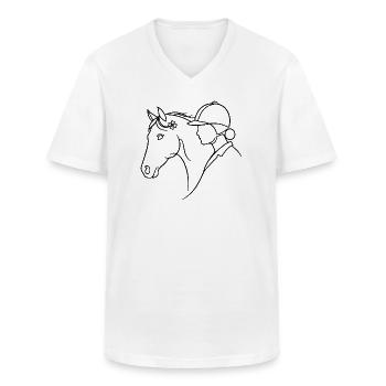 Dressage de chevaux minimaliste en silhouette - T-shirt col V Homme - blanc - Devant - AI Model Male 185 light (185cm)