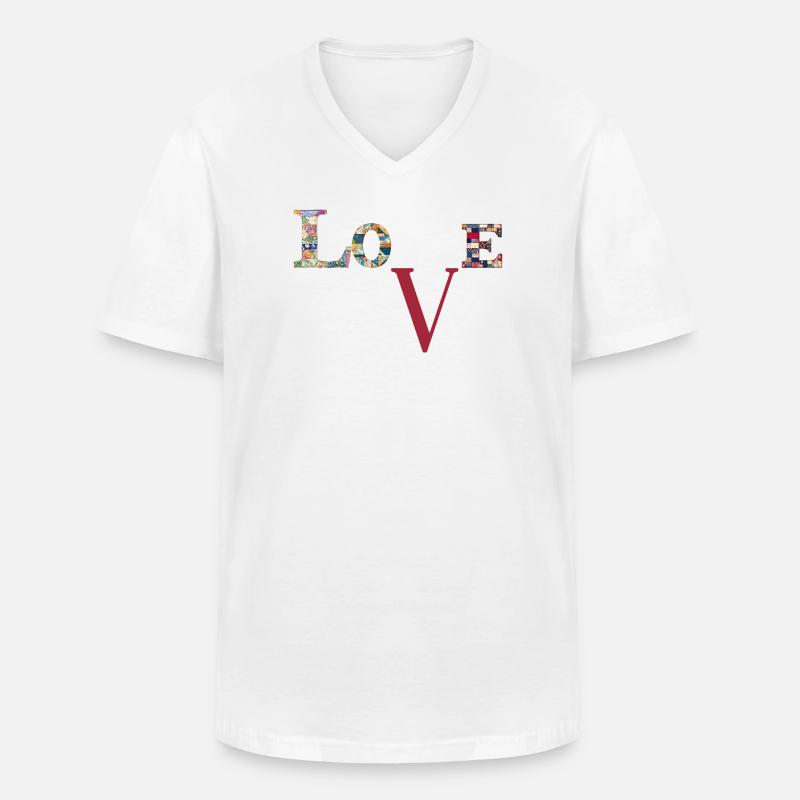 Liebe Patchwork-Typografie - Männer-T-Shirt mit V-Ausschnitt - Weiß