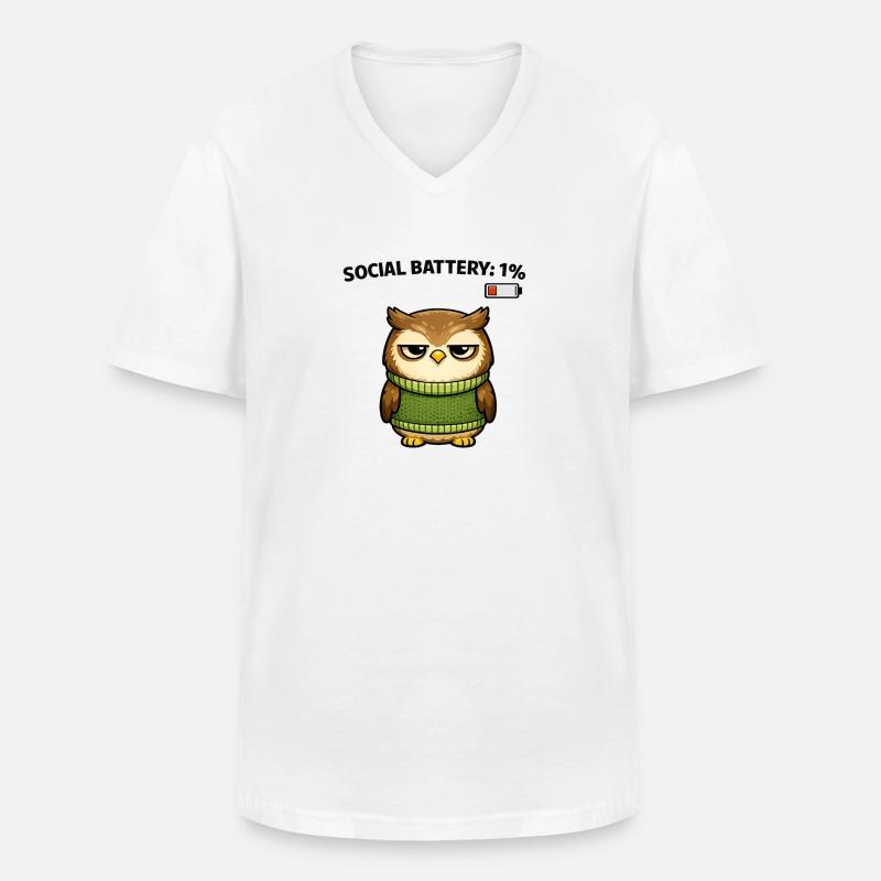Eulenpullover 1% Akku Humor - Männer-T-Shirt mit V-Ausschnitt - Weiß