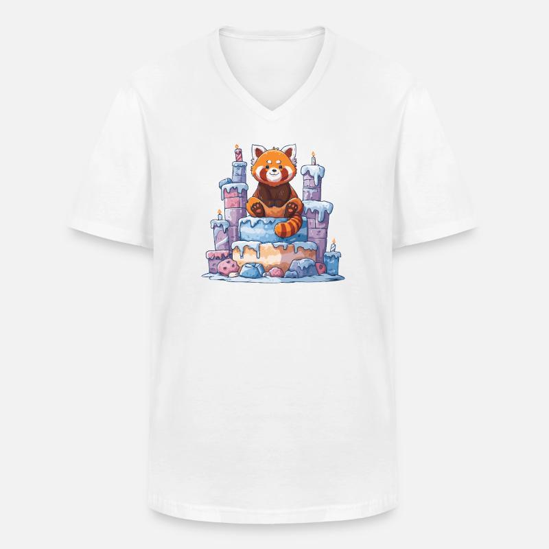 Roter Panda auf Eis-Torte - Männer-T-Shirt mit V-Ausschnitt - Weiß