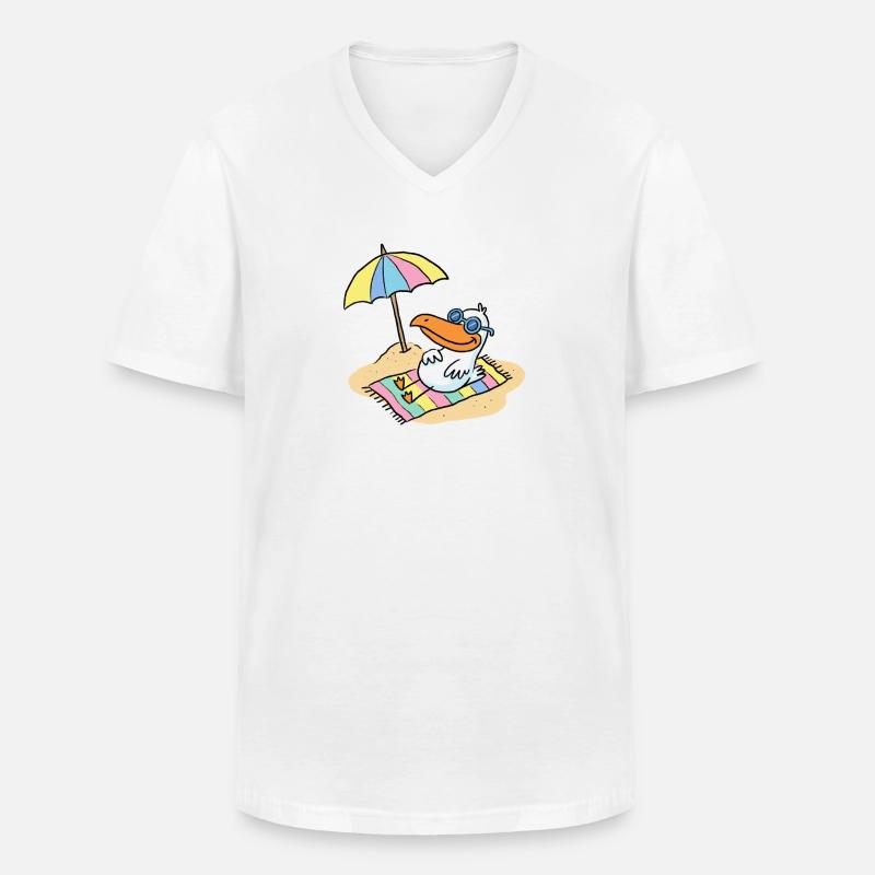 Sonnenvogel am Strand mit Schirm - Männer-T-Shirt mit V-Ausschnitt - Weiß