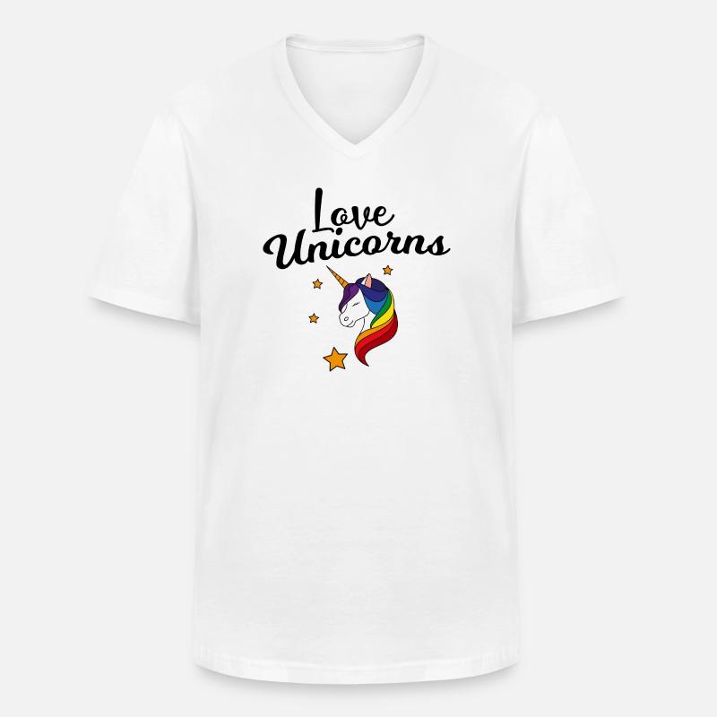 Regenbogen Einhorn Sternenzauber - Männer-T-Shirt mit V-Ausschnitt - Weiß
