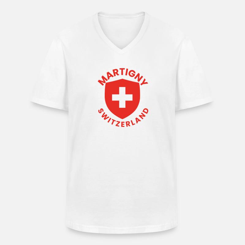 Martigny Schweizer Schild - Männer-T-Shirt mit V-Ausschnitt - Weiß