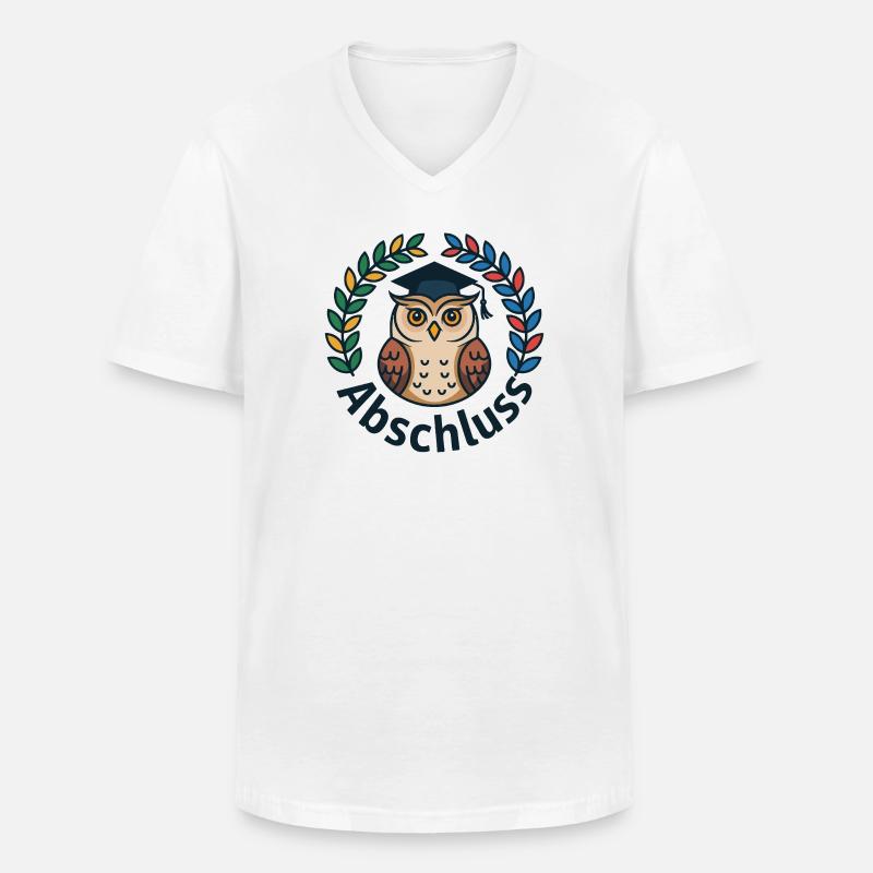 Abschluss-Eule mit Kranz und Mütze - Männer-T-Shirt mit V-Ausschnitt - Weiß
