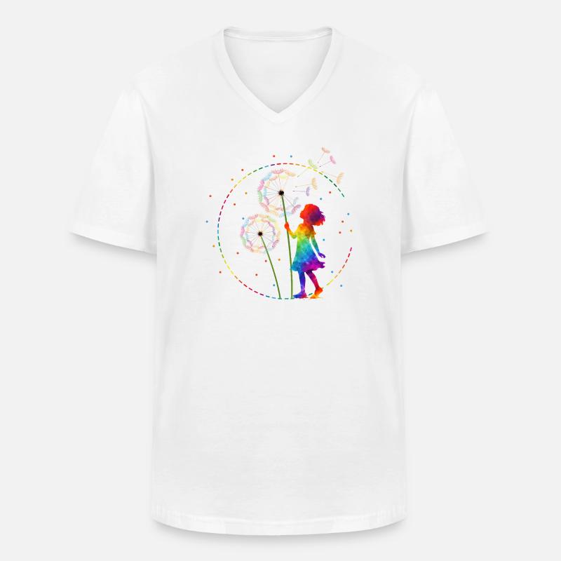 Regenbogen Mädchen mit Pusteblume - Männer-T-Shirt mit V-Ausschnitt - Weiß
