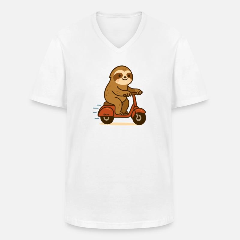 Faultier auf Roller - Männer-T-Shirt mit V-Ausschnitt - Weiß