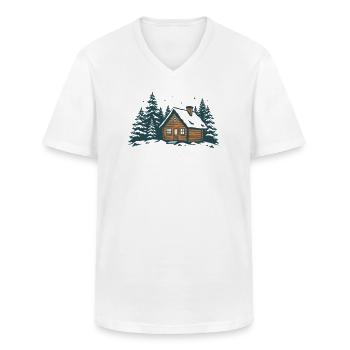 Winter Forest Hut - Men's V-Neck T-Shirt - white - Front - AI Model Male 185 light (185cm)