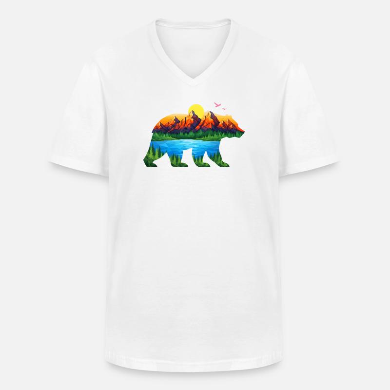 Geometrischer Bergbär Landschaft - Männer-T-Shirt mit V-Ausschnitt - Weiß