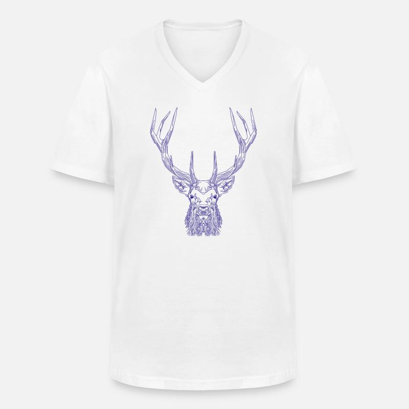Tech Deer – Geometrischer Hirsch in Blau - Männer-T-Shirt mit V-Ausschnitt - Weiß