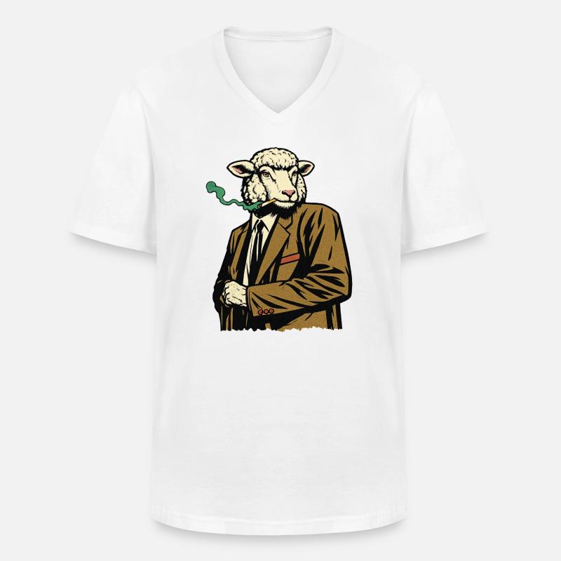 Schaf im Anzug mit Zigarette - Männer-T-Shirt mit V-Ausschnitt - Weiß